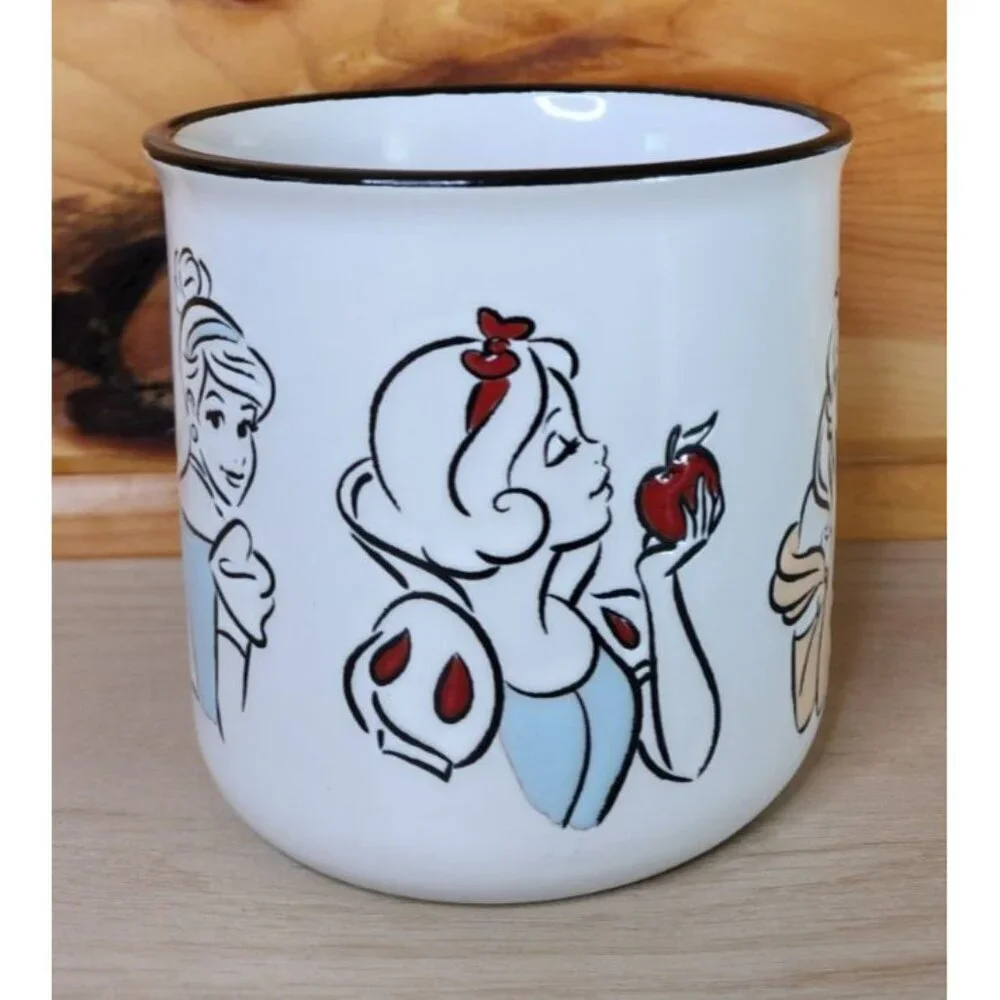 Disney Princesses White Ceramic Coffee Mug 20 oz Cup Debossed Characters EUC